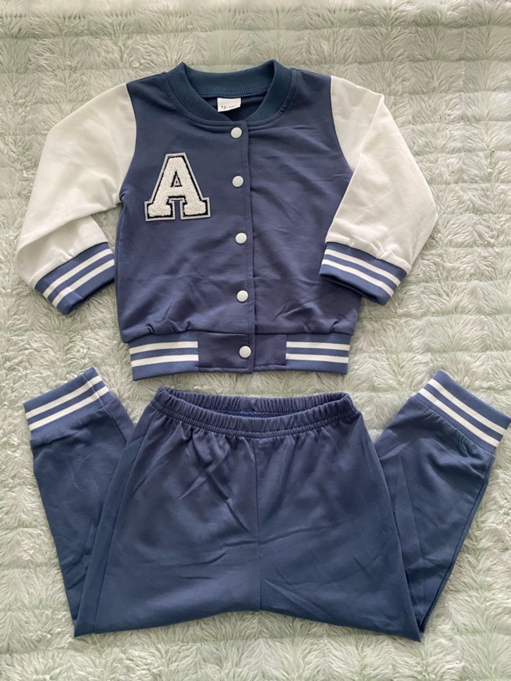 Blue & White Varsity Jacket and Jogger Set — 12-18m